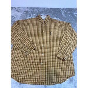 Columbia Mens XXL Plaid Button Down Shirt Mustard Yellow Cotton Long  Sleeve